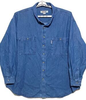Work King Denim Blue Button Down Mens 5XL Long Sleeve Pockets Classic Casual Y2K